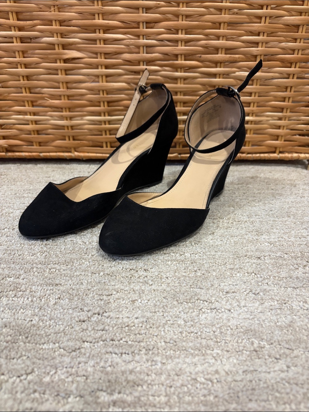 Black Ankle-Strap Wedge Pumps - Women's